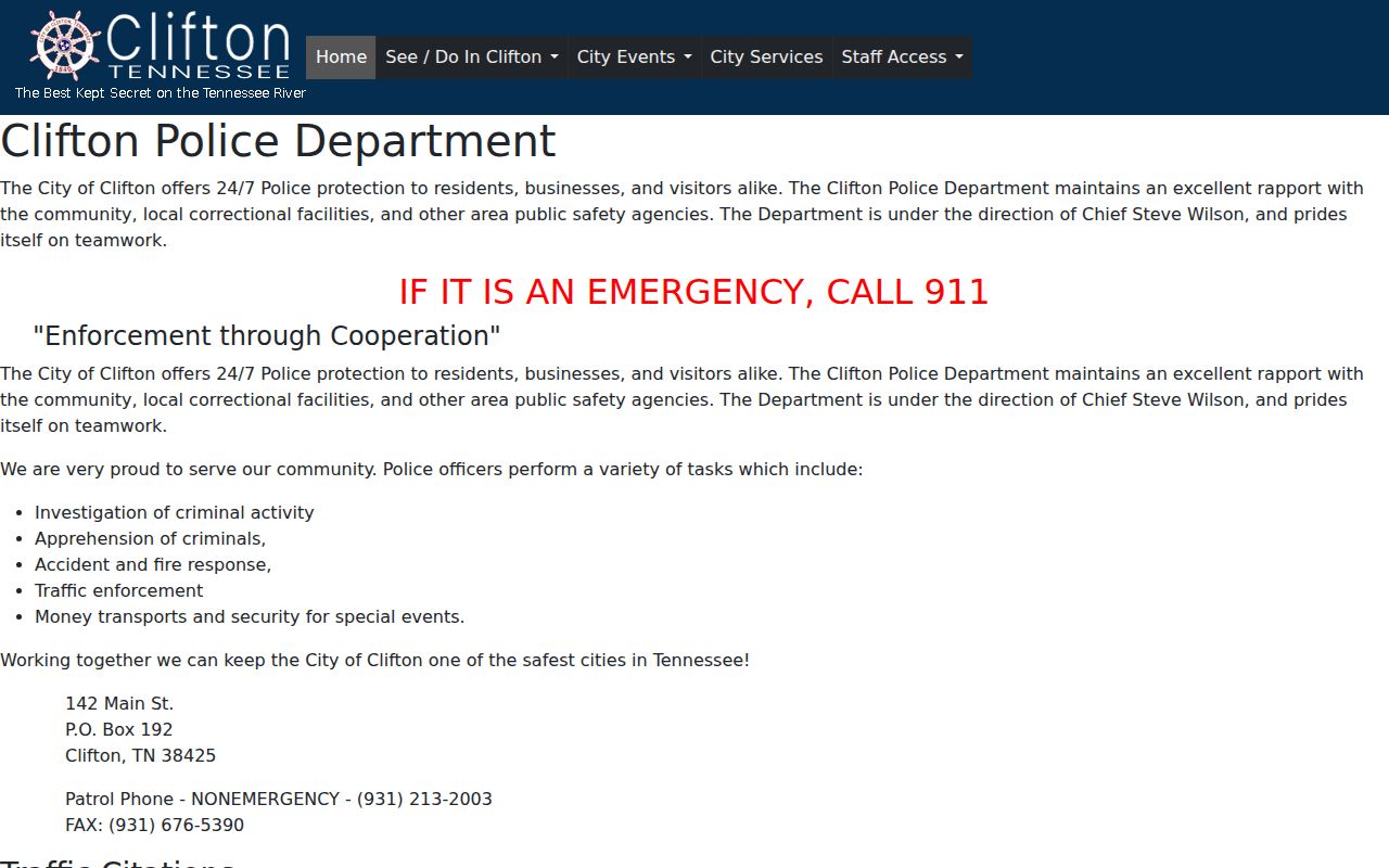 Clifton Police Department official contact and arrest-record source