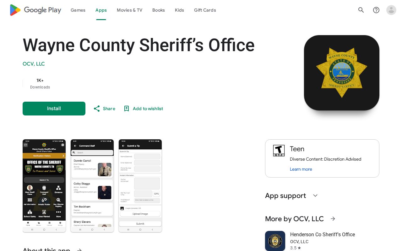 Wayne County Sheriff Most Wanted and tip record app listing