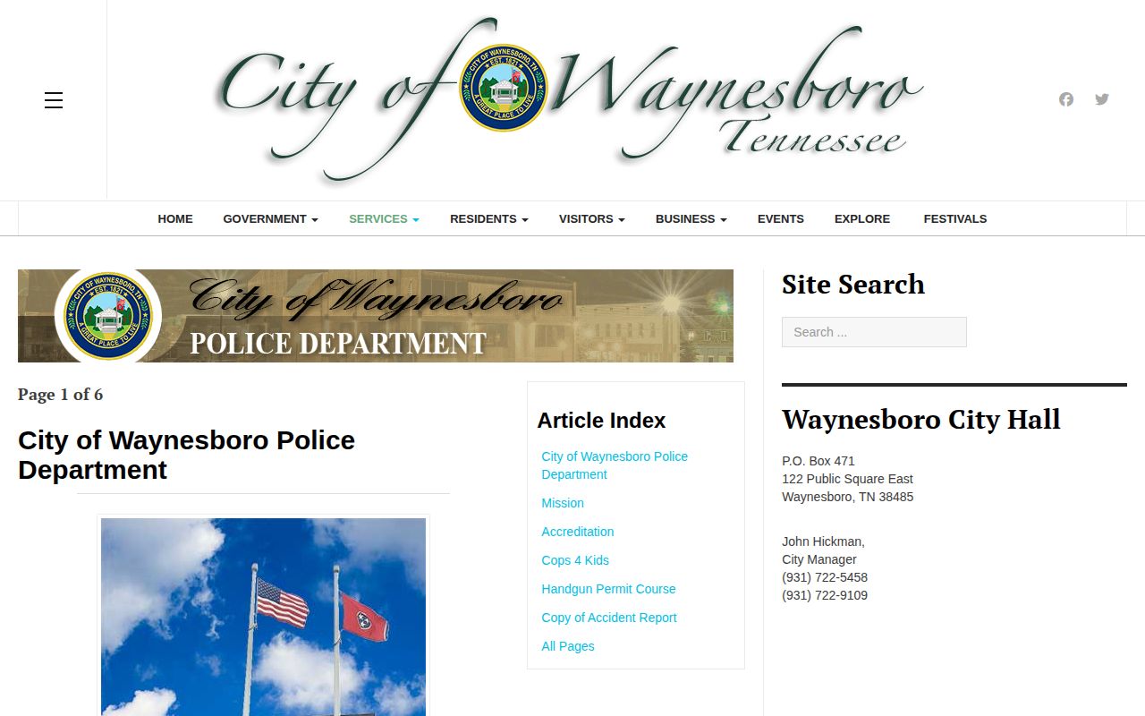 Waynesboro Police Department official contact and arrest-record source